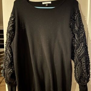 Black Sweater with Embellished Sleeves